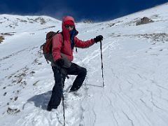 09B Jerome Ryan descends from Yuhin Peak summit 5100m after the heavy overnight snowfall above Ak-Sai Travel Lenin Peak Camp 1 4400m